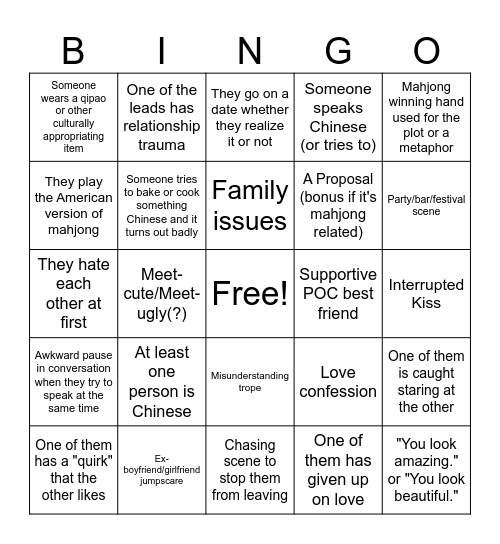 All's Fair in Love & Mahjong Bingo Card