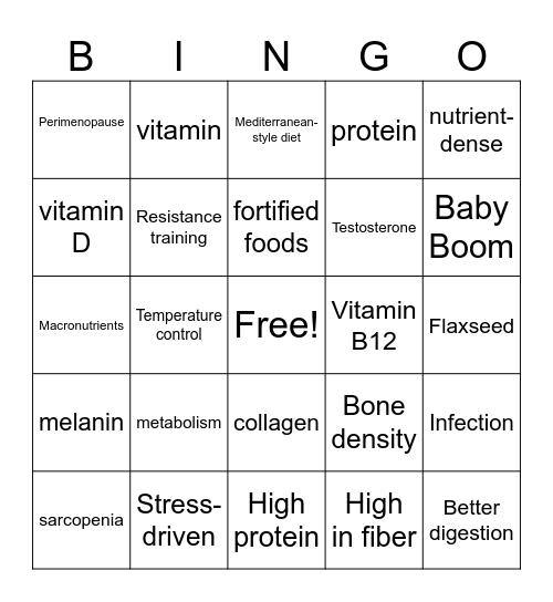 Middle Adulthood Bingo Card