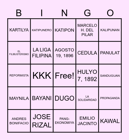 ANG KILUSANG PROPAGANDA AT ANG KATIPUNAN Bingo Card