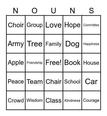 NOUN BINGO Card