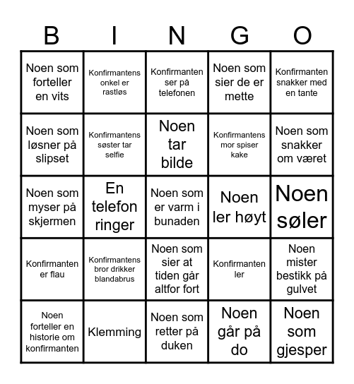 Konfirmasjonsbingo Card