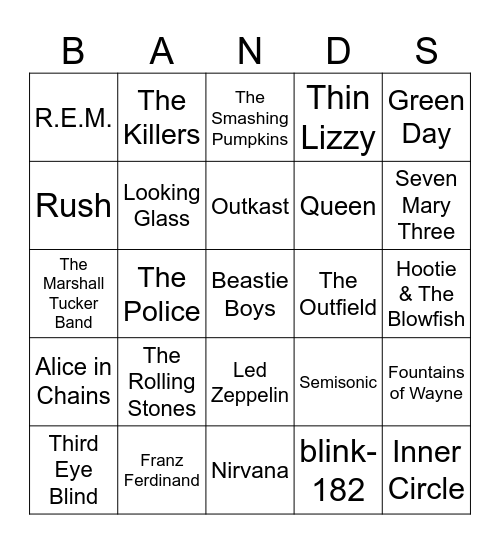 Flamingo Bingo #216 (Bands) Bingo Card
