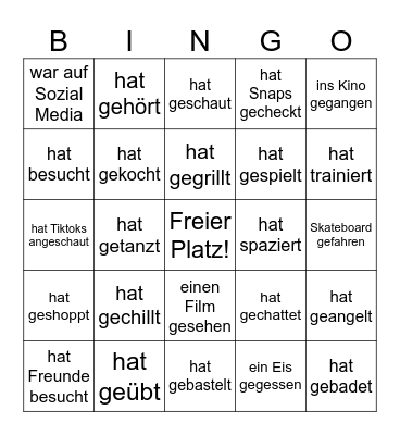 Unterhaltung & Entspannung- Verben im Perfekt Bingo Card
