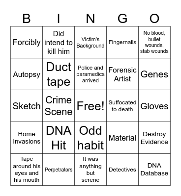 Forensic Files Bingo Card