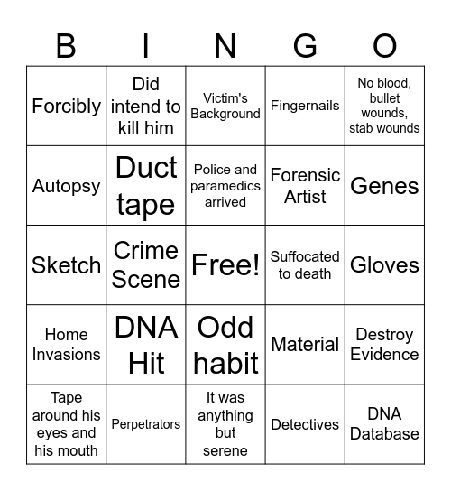 Forensic Files Bingo Card