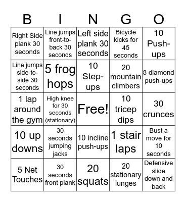 Fitness Bingo   Bingo Card