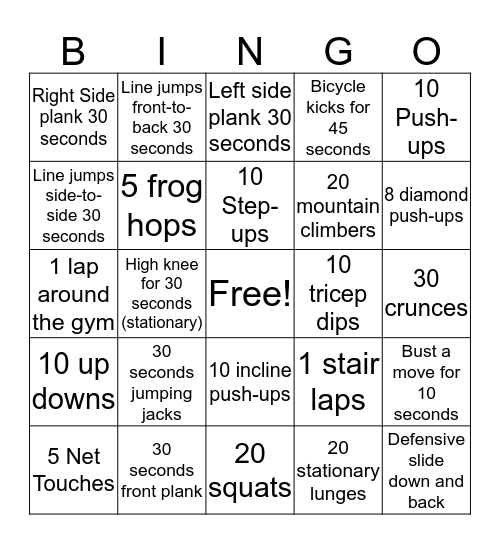 Fitness Bingo   Bingo Card