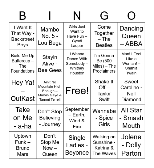 Ultimate Sing-Alongs Bingo Card