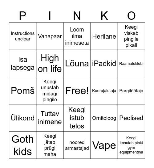 Pargipinko Bingo Card