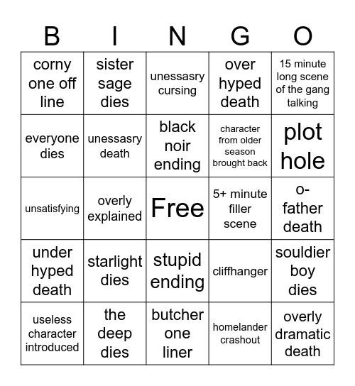 the boys finale bingo-card Bingo Card
