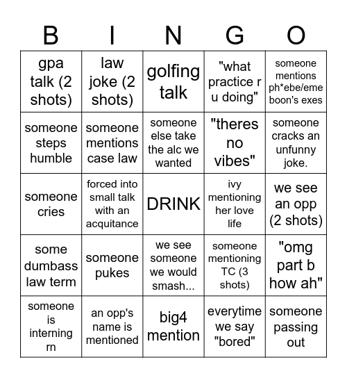 drinking at emeboon rules Bingo Card