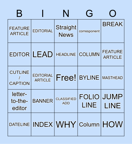 Post and Courier Game 3 Bingo Card