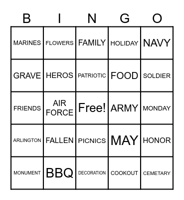MEMORIAL DAY BINGO! Bingo Card