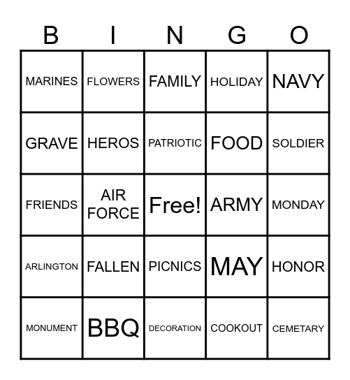 MEMORIAL DAY BINGO! Bingo Card