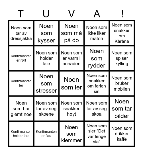 Konfirmasjonsbingo Card