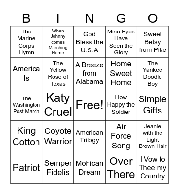 Patriotic Game 2 Bingo Card