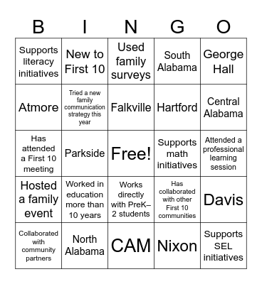 First 10 Bingo! Bingo Card