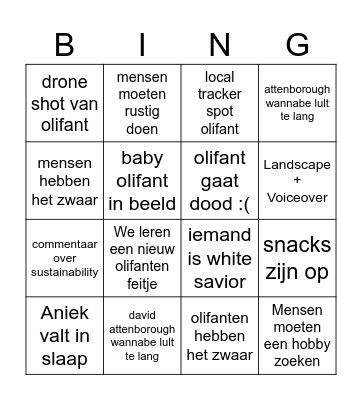 huisavond olifanten bingo Card