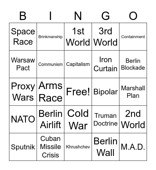 The Early Years of the Cold War Bingo Card