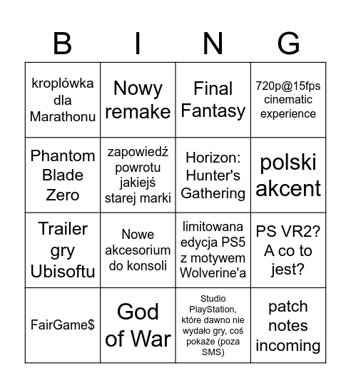 State of Play June 2026 Bingo Card