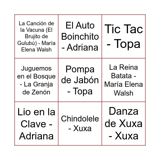 bingo musical Bingo Card