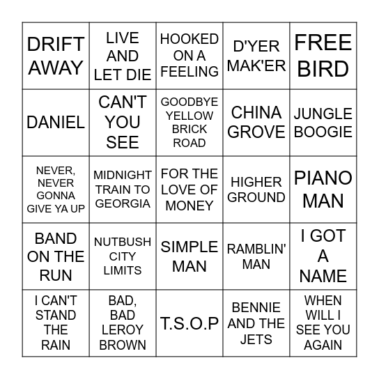 1973 Bingo Card