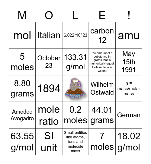 Mole Day Bingo Card