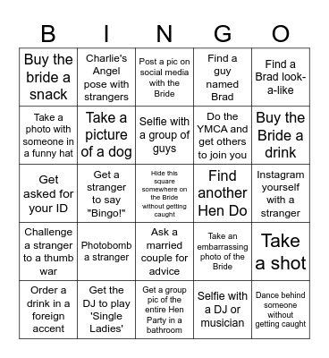 MILLY'S HEN DO Bingo Card
