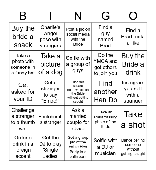 MILLY'S HEN DO Bingo Card