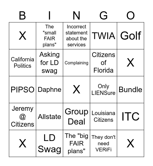 California FAIR Bingo Card