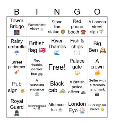 London England : Photo BINGO Card