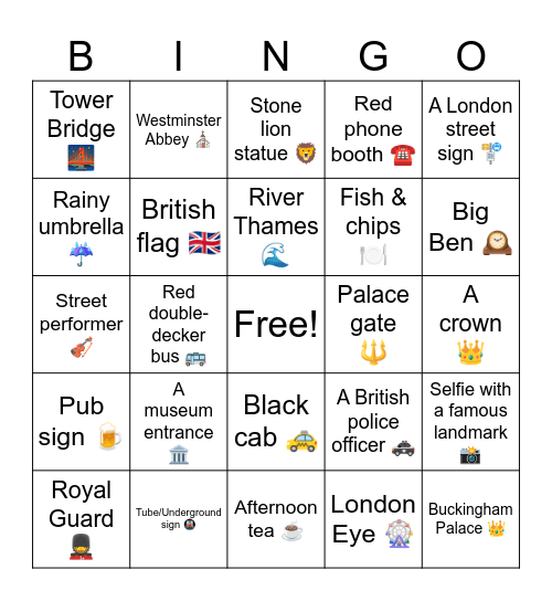 London England : Photo BINGO Card
