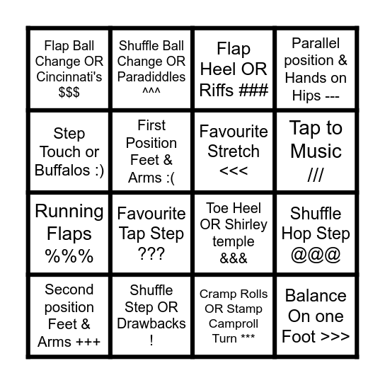 Tap Attack B.I.N.G.O Bingo Card