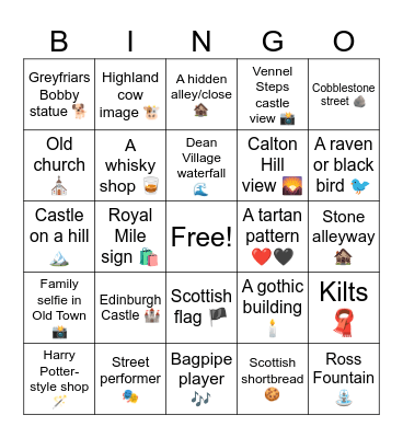 EDINBURGH, SCOTLAND - Photo BINGO Card