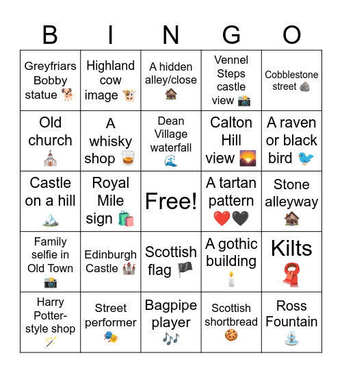 EDINBURGH, SCOTLAND - Photo BINGO Card