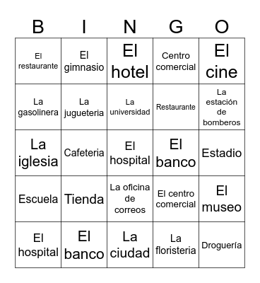 City Places Bingo Card