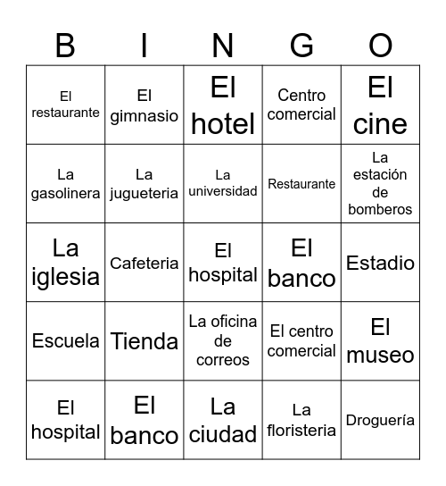 City Places Bingo Card