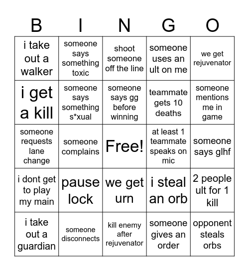 deadlock Bingo Card
