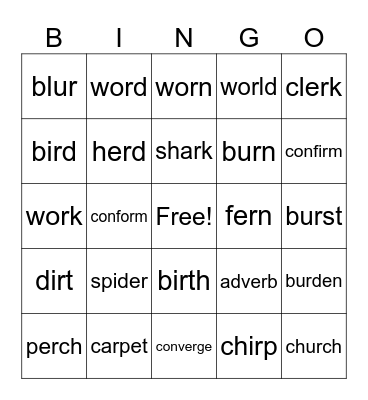 UFLI Lesson 80  ER Bingo Card