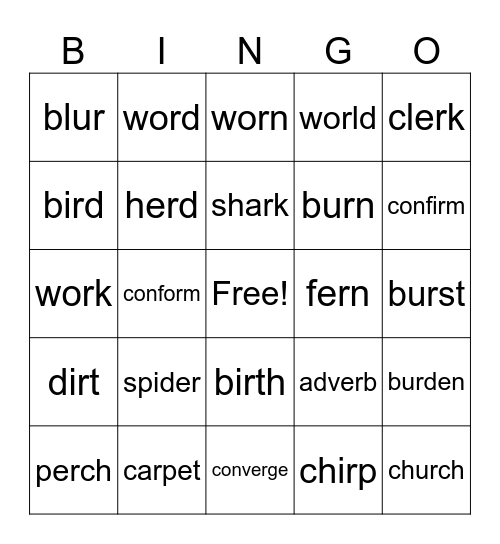 UFLI Lesson 80  ER Bingo Card
