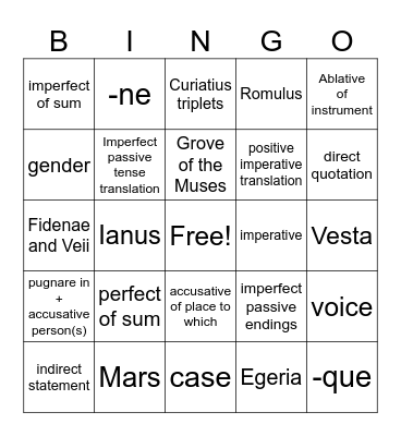 Latin 1B Study Guide Bingo Card
