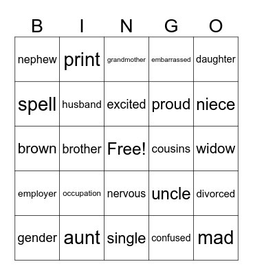 Vocabulary Bingo Card
