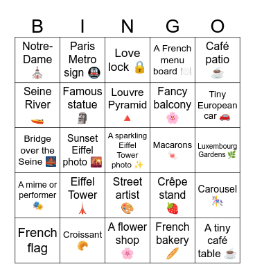 Paris, France - Photo BINGO Card