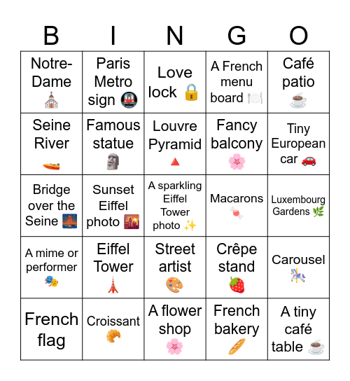 Paris, France - Photo BINGO Card