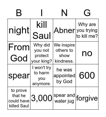 David Spares King Saul Bingo Card