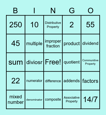 Third Grade Vocab Bingo Card