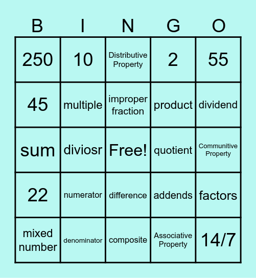 Third Grade Vocab Bingo Card