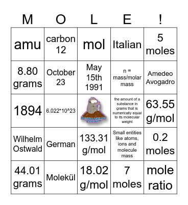 Mole Day Bingo Card