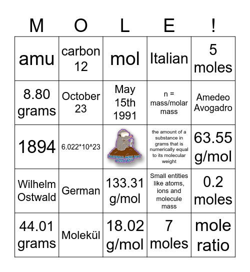 Mole Day Bingo Card