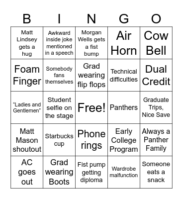 Graduation Bingo Card